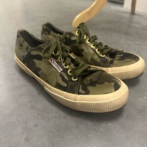 Superga Satin Green Camouflage Sneakers